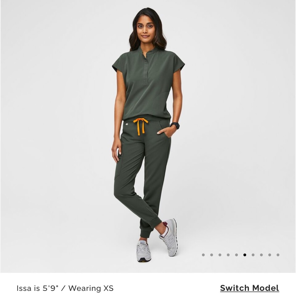 NWT FIGS SCRUB SET MOSS RAFAELA TOP M + ZAMORA HIGH WAIST PANT PETITE L